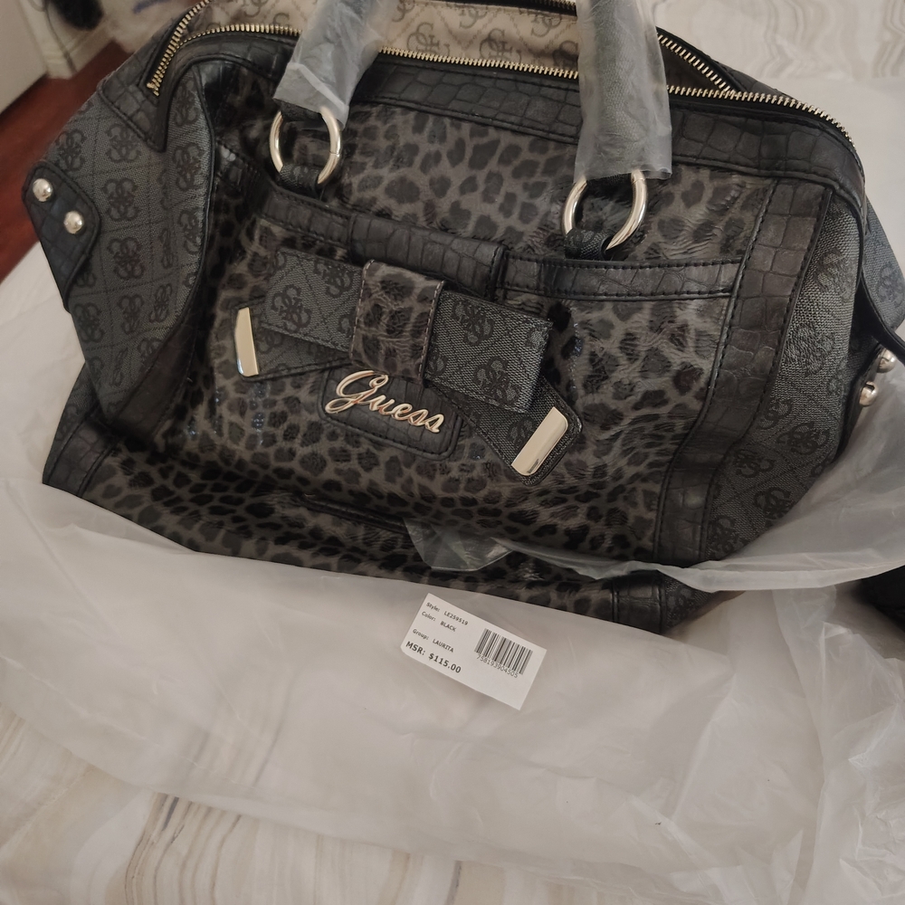 Guess Gray Satchel With Monogram Pattern And Silv… - image 1